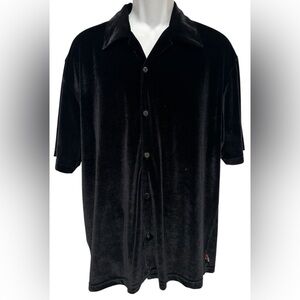 Vintage YMLA Men’s Shirt Black Velvet Button Up Short Sleeve Disco Club M‎